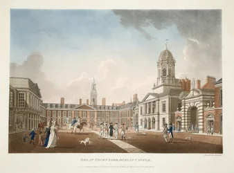 La grande cour, château de Dublin, 1792 (gravure coloriée à la main)